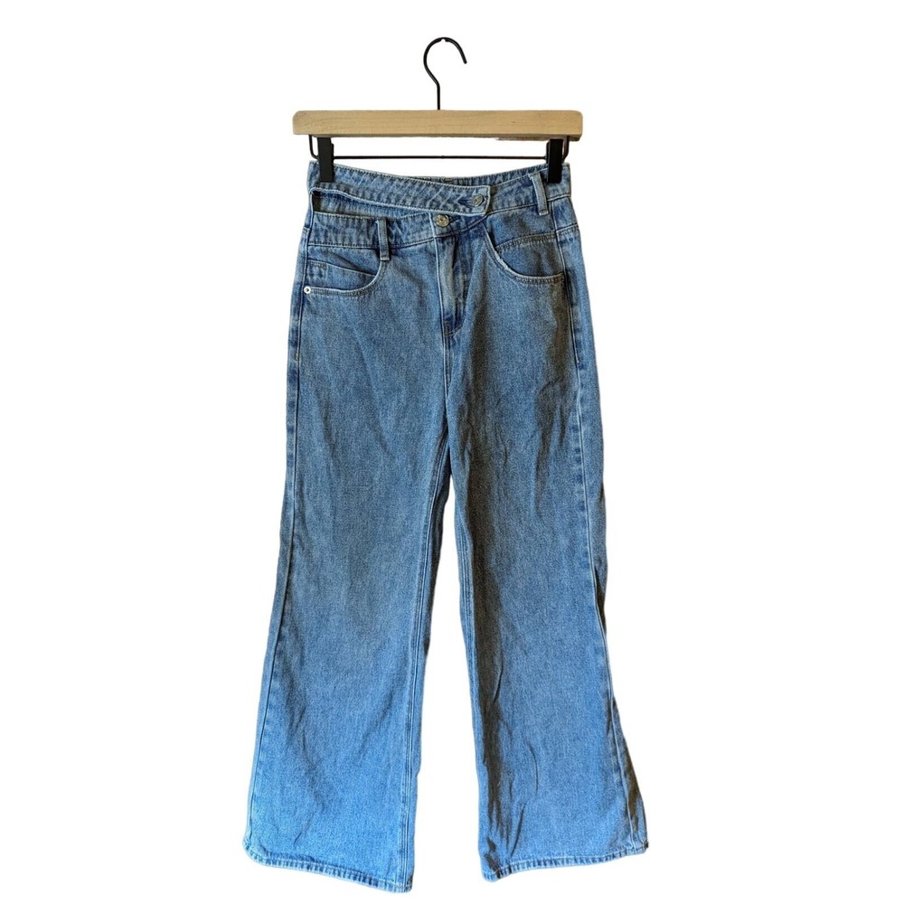 VTG Y2K Wide Leg Jeans Flare Asymmetric Double‎ Waistband Bratz Medium Wash 26